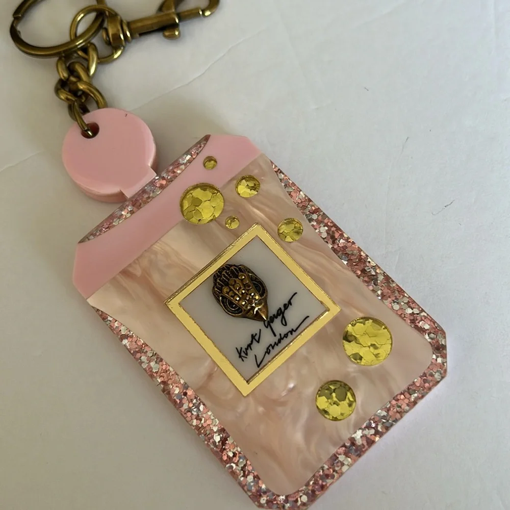 Kurt Geiger Pink and Gold glitter handbag charm accessory Key Holder Key fab